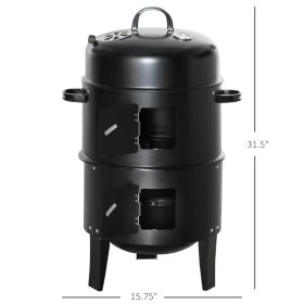 3-in-1 Vertical Charcoal BBQ Smoker Grill With 2 Cooking Areas And Thermometer (Option: Black)